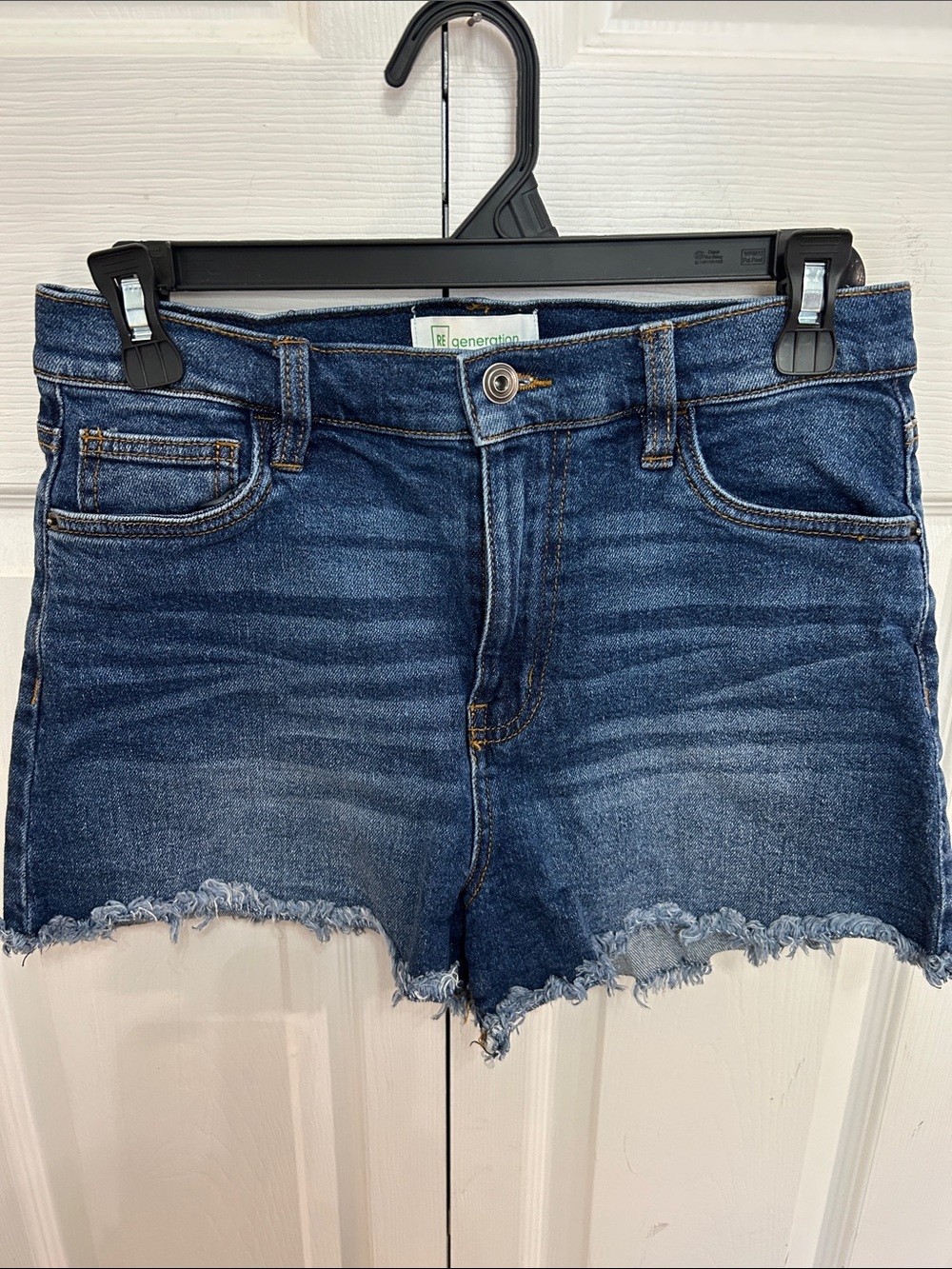 RE generation Mid-Blue Denim Frayed Hem Shorts